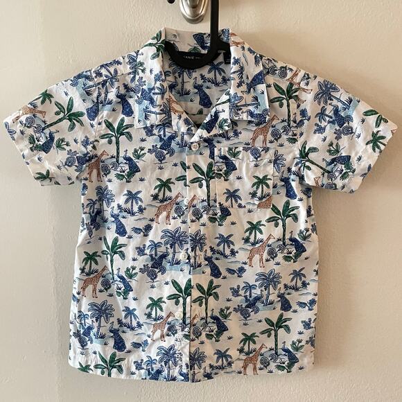 Janie & Jack The Safari Toile Cabana Shirt Boys 3 Blue Tropical Casual Basic - Picture 1 of 7